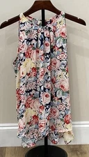 UNBRANDED Women's Top Sleeveless Colorful Floral 23x26 Lightweight Flowy EUC