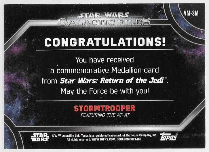 STORMTROOPER 2017 Topps Star Wars Galactic Files Return The Jedi Medallion AT-AT - Image 2 of 2