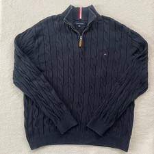 Tommy Hilfiger Sweater Mens XL Navy Blue Half Zip Cable Knit Pullover Preppy