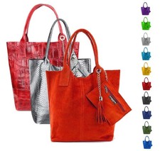 ITALY DAMEN XL A4 LEDER TASCHE SHOPPER WILDLEDER SCHULTERTASCHE HOBO BAG REISE