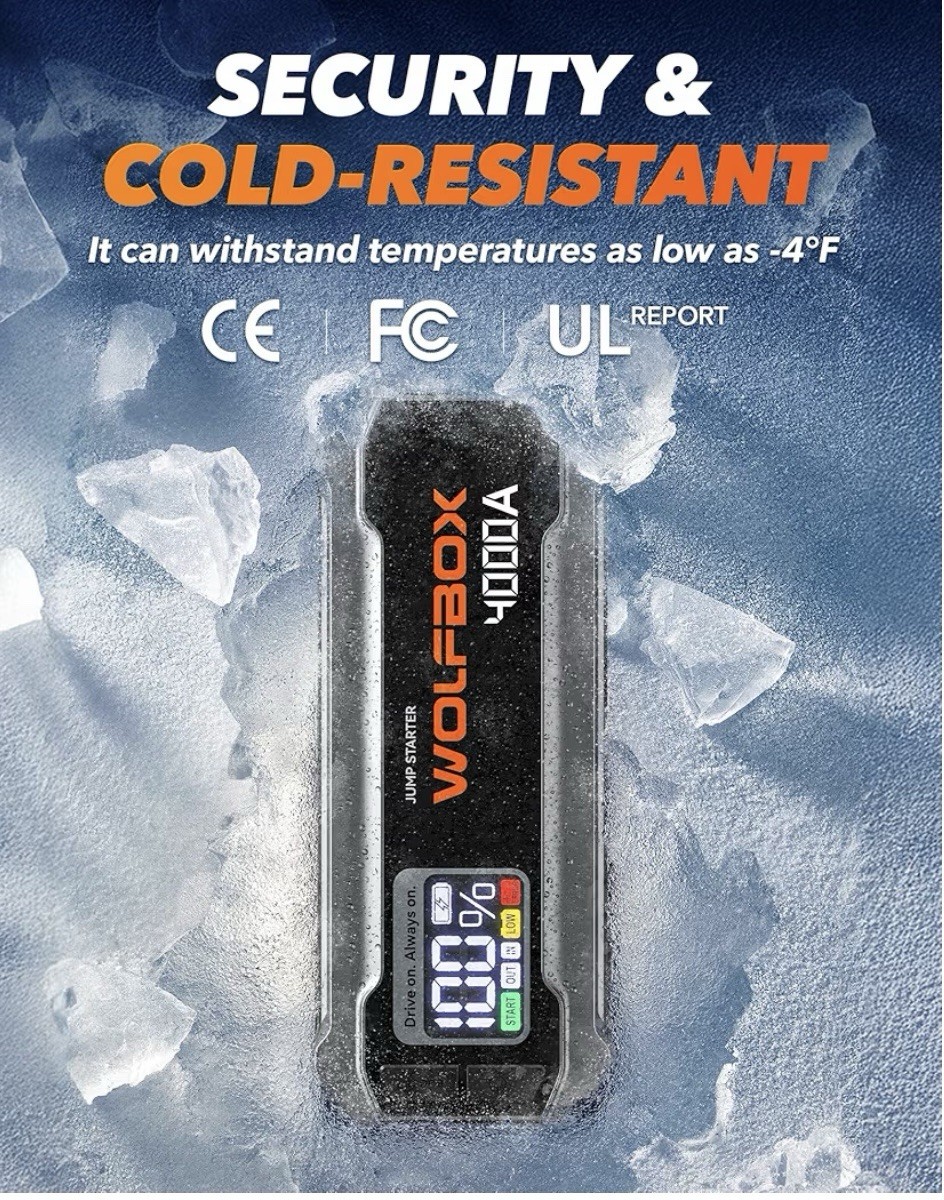 4000A Jump Starter with 65W Quick Charger,LED Display,24000 mAh