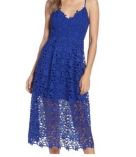 ASTR The Label Ladies Lace Blue Midi Cocktail Dress Pre-owned Excellent