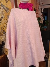 Paris Elegance Poncho Überwurf groß zartrosa Zöpfe One Size Wolle Angora Stola