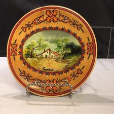 Hand Painted Carved Wooden Hanging Plate Romania Countryside Cottage 7 1/2”