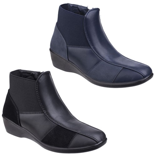 Fleet \u0026 Foster Festa Botines Cuña Baja Tirar On Mujer Botas GB 3-8 Mujer |  eBay