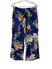 Zara Womens Ava Pants Trousers S Navy Blue Floral Cropped Wide Leg NWT