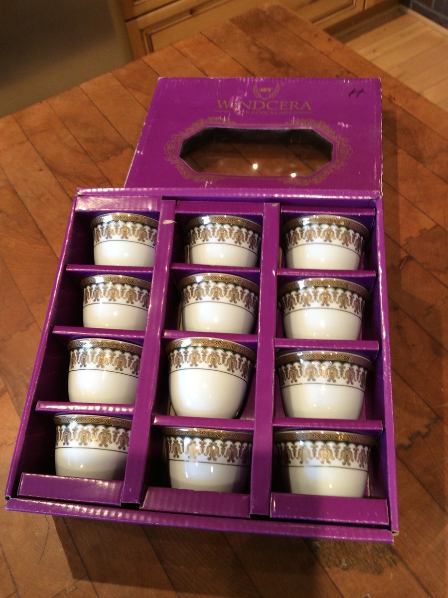 12 Piece Cawa Cup Set Fine Porcelain Windcera Elegant Gold and