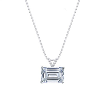 3/4 Kt Smaragdschliff Labor gezüchteter Diamant Ost-West Halskette 14 K Weißgold Kostenloser Versand