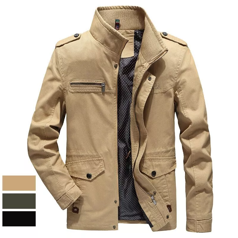 Men Fashion Casual Multi Pocket Spring Autumn Jacket Coat Outdoor Windbreaker