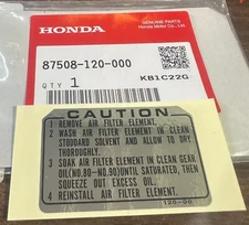*1EA OEM HONDA AIR CLEANER LABEL FITS  Z50A SOME CT70 87508-120-000 (R2340)