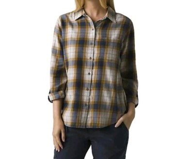 prAna Alfie Flannel Women's Long Sleeve Shirt, Latte, X-Small