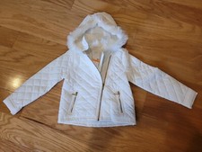 NWT Gymboree Right Meow 5 6 Jacket Ivory Off White Furry Hood Moto Quilted Coat