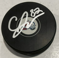 CALEB JONES SIGNED COLORADO AVALANCHE HOCKEY PUCK W/ CASE COA