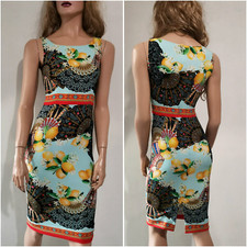 🆓US🛃  SS2015 Dolce & Gabbana fans lemons printed silk Dress IT 36