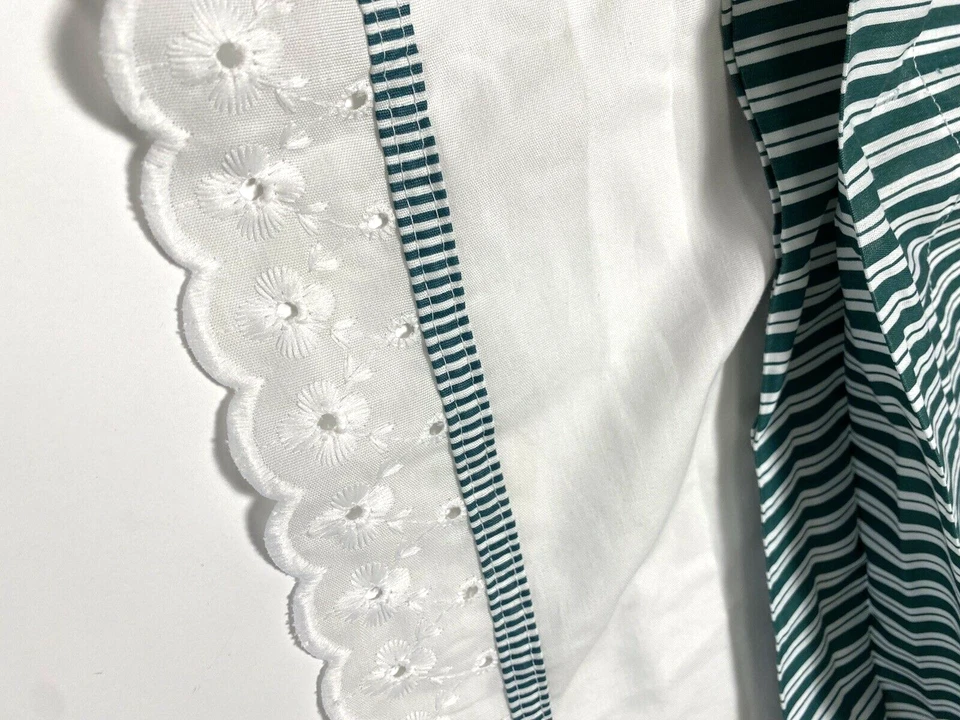 1 cenefa cortina vintage verde blanco a rayas ojales de encaje cabaña clásica Foto 4 de 4