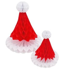 Christmas Hanging Honeycomb Decorations Set of 2 - Santa Hats 20cm / 30cm