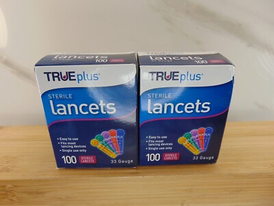 TRUEplus Universal Twist Top 33 Gauge 200 Lancets - 2 Boxes of  100