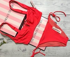 Victoria's Secret Swim Wicked Side Tie Bottom Bikini Set Stripped Coral