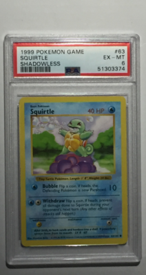 1999 POKEMON - SHADOWLESS SQUIRTLE 63/102- BASE SET - COMMON - PSA