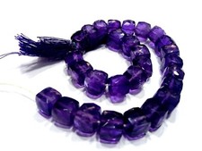 AMETHYST CUBE 3D BOX FACETED CUT 7-8MM LOOSE NATURAL GEMSTONE BEADS 8"INCH