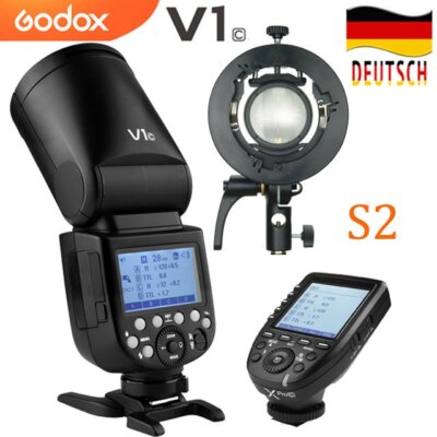 Godox V1C TTL-Blitzgerät mit rundem Blitz für Canon+XPRO-C Sender+S2 Blitzhalter