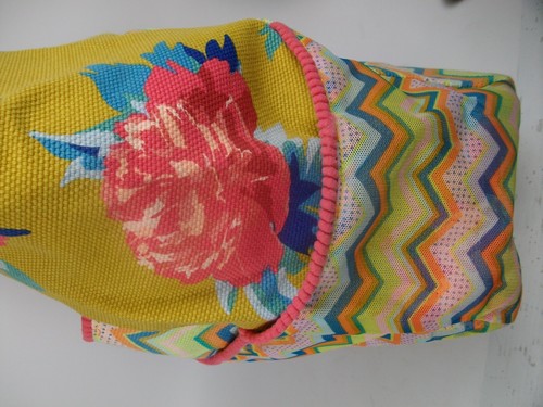 Matilda Jane MJC Yellow Pink Floral Chevron Gather It Up Beach HOBO Tote Bag HTF - Picture 5 of 8