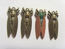 4 antique Egyptian revival motif mummy cicada amulet pendants lot 53530