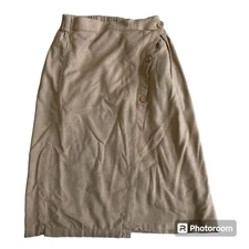 CHARTOU Women's Brown Linen Elastic Back Buttoned Swing Midi A Line Skirt size M