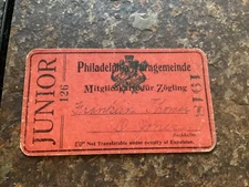 1918 Philadelphia Turngemeinde Junior Membership Card