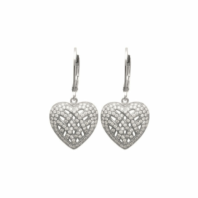 Boucles d'oreilles dormeuses cœur argent 925, le cadeau romantique pour femme