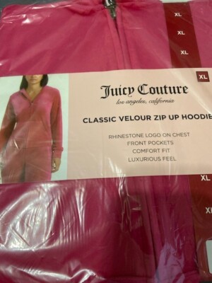 Juicy Couture Pink Classic Velour Zip Up Hoodie Rhinestone