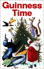 Santa And Friends Guinness Time Christmas Time Vintage Poster Print Retro Style