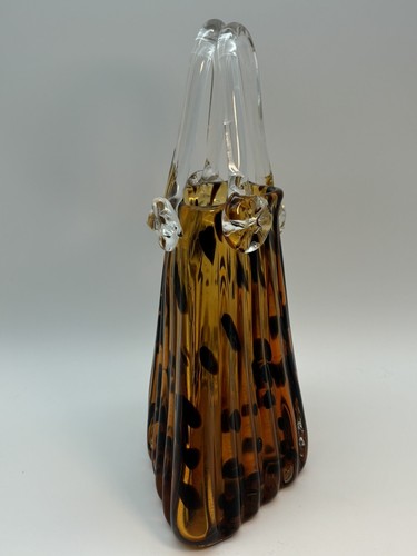 Fifth Avenue Crystal Purse Vase Tortoise Shell Hand Blown Art Glass Vintage - Picture 4 of 15