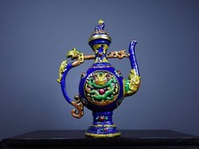 Collectible Chinese old copper Cloisonne hand painting dragon pattern wine pot
