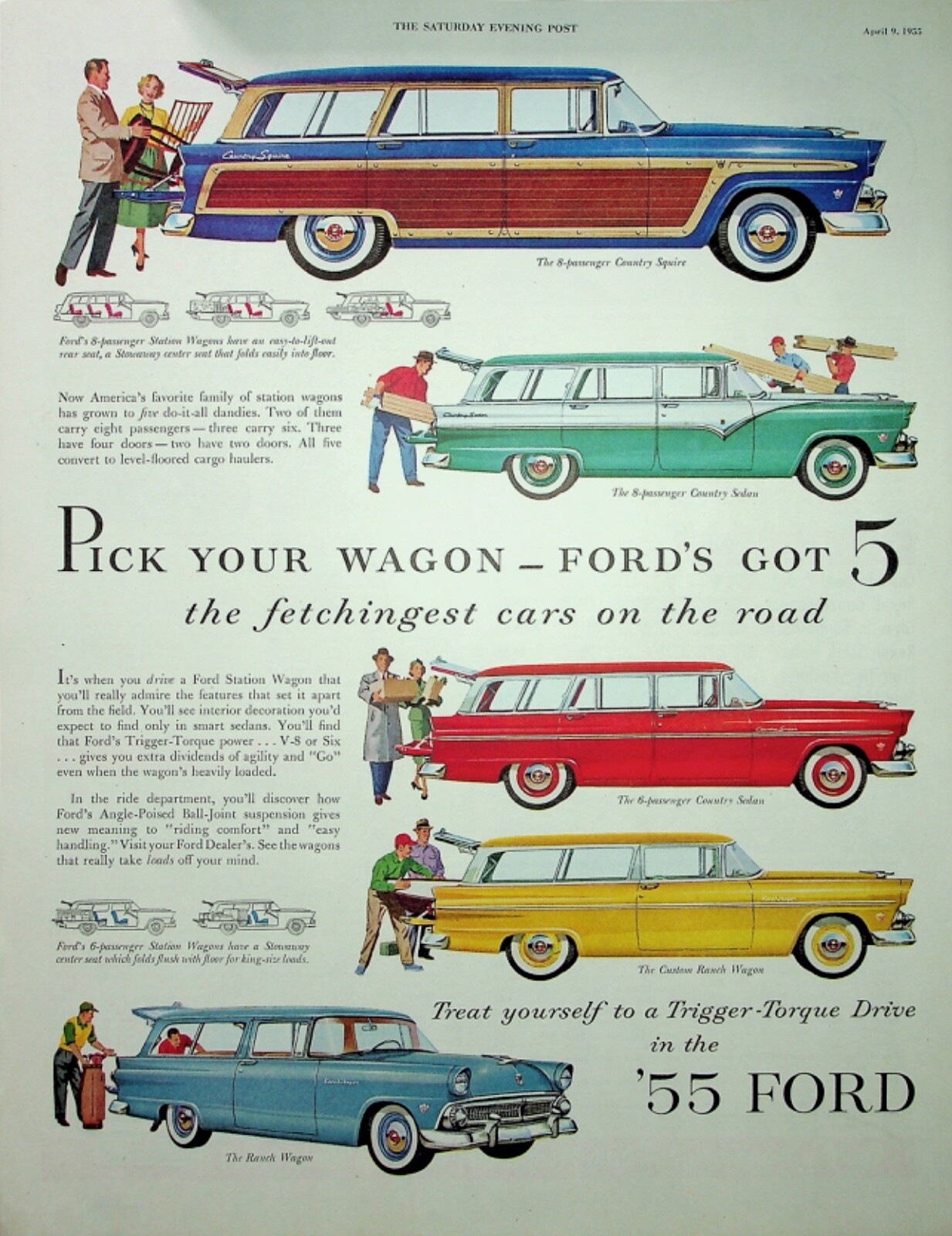 Original 1955 Ford "pick your wagon" Paper Ad
