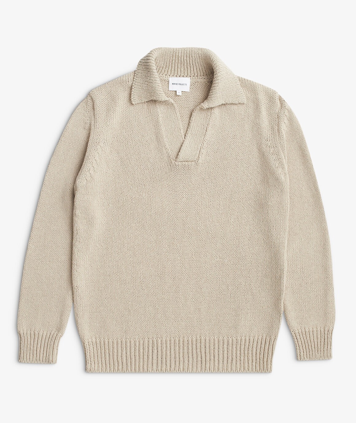 NWT Norse Projects Lasse Holiday Polo Tan Cotton Blend L/S Knit Sz M