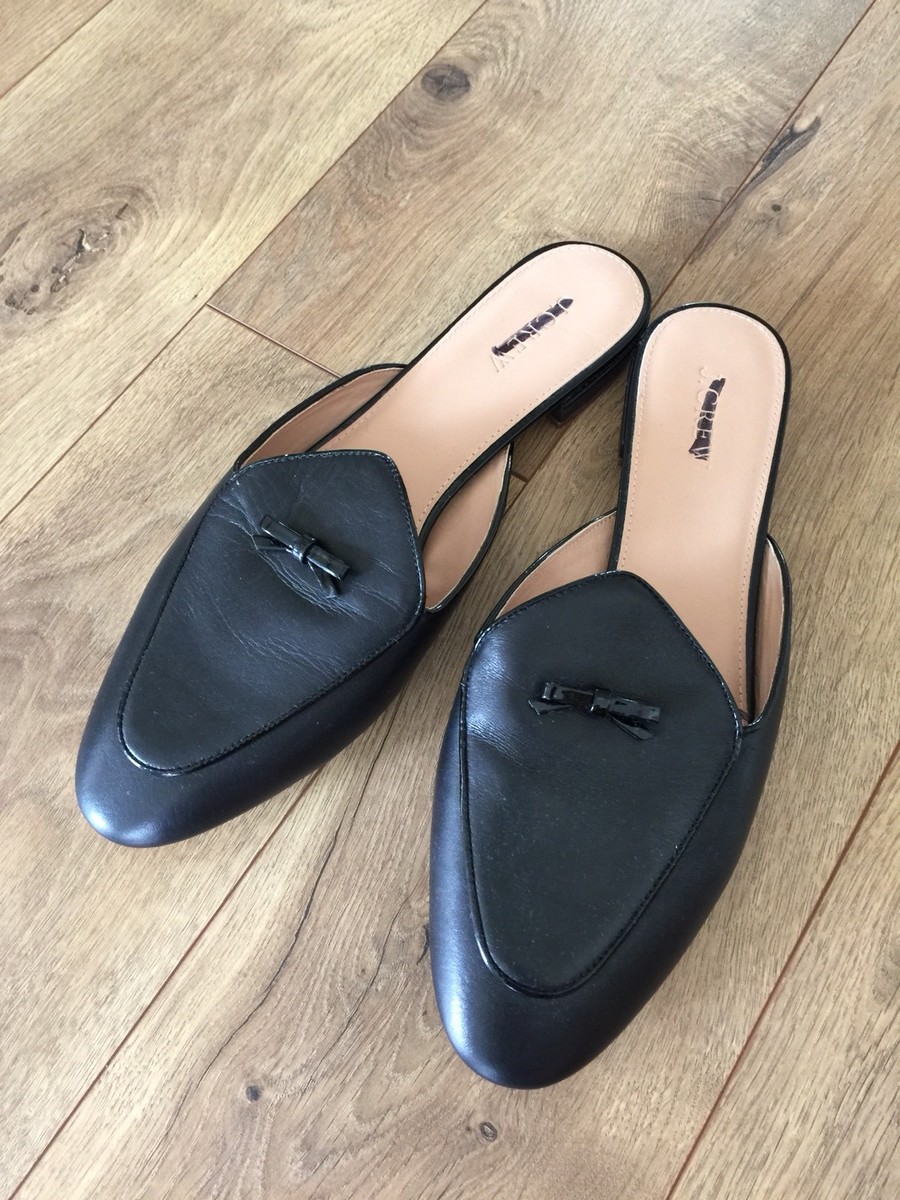 J Crew Piped Loafer Mules in Leather size black H8158
