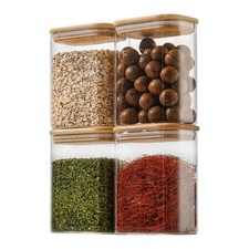 37oz Rectangle Airtight Glass Storage Containers with Bamboo Lids Set of 4 ,...