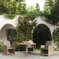 Gartentisch Beige Quadratisch Poly Rattan Glasplatte 109X107X74 Cm
