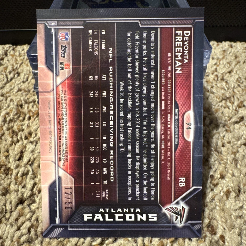 2015 Topps Chrome Gold Refractor #94 Devonta Freeman 12/50 - Image 2 of 2