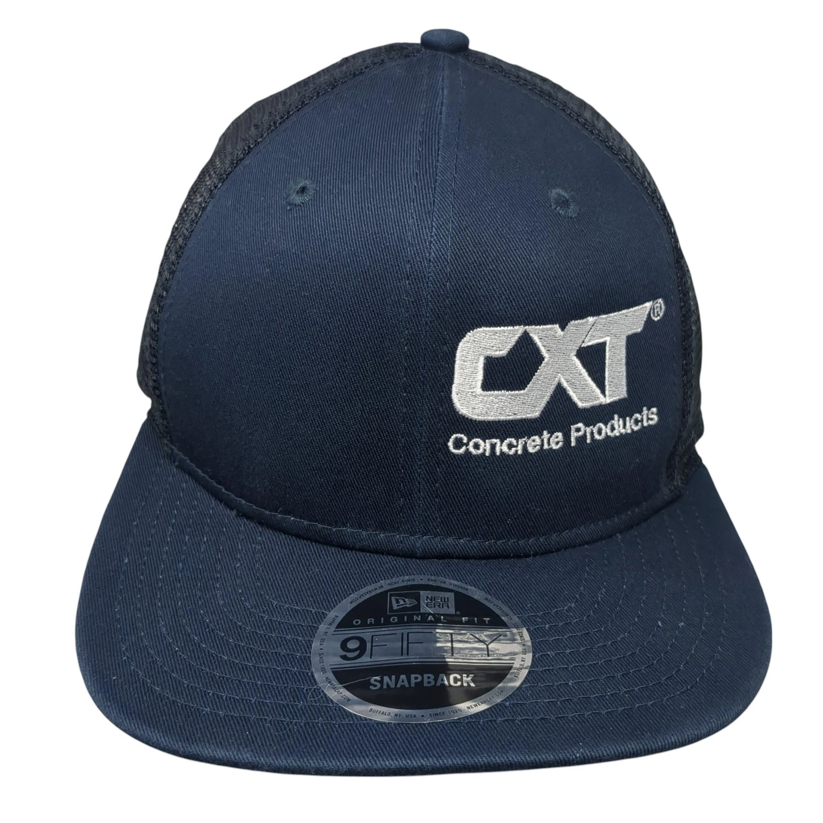 CXT Concrete Products Snapback Trucker Hat Blue One Size Mesh Back New Era