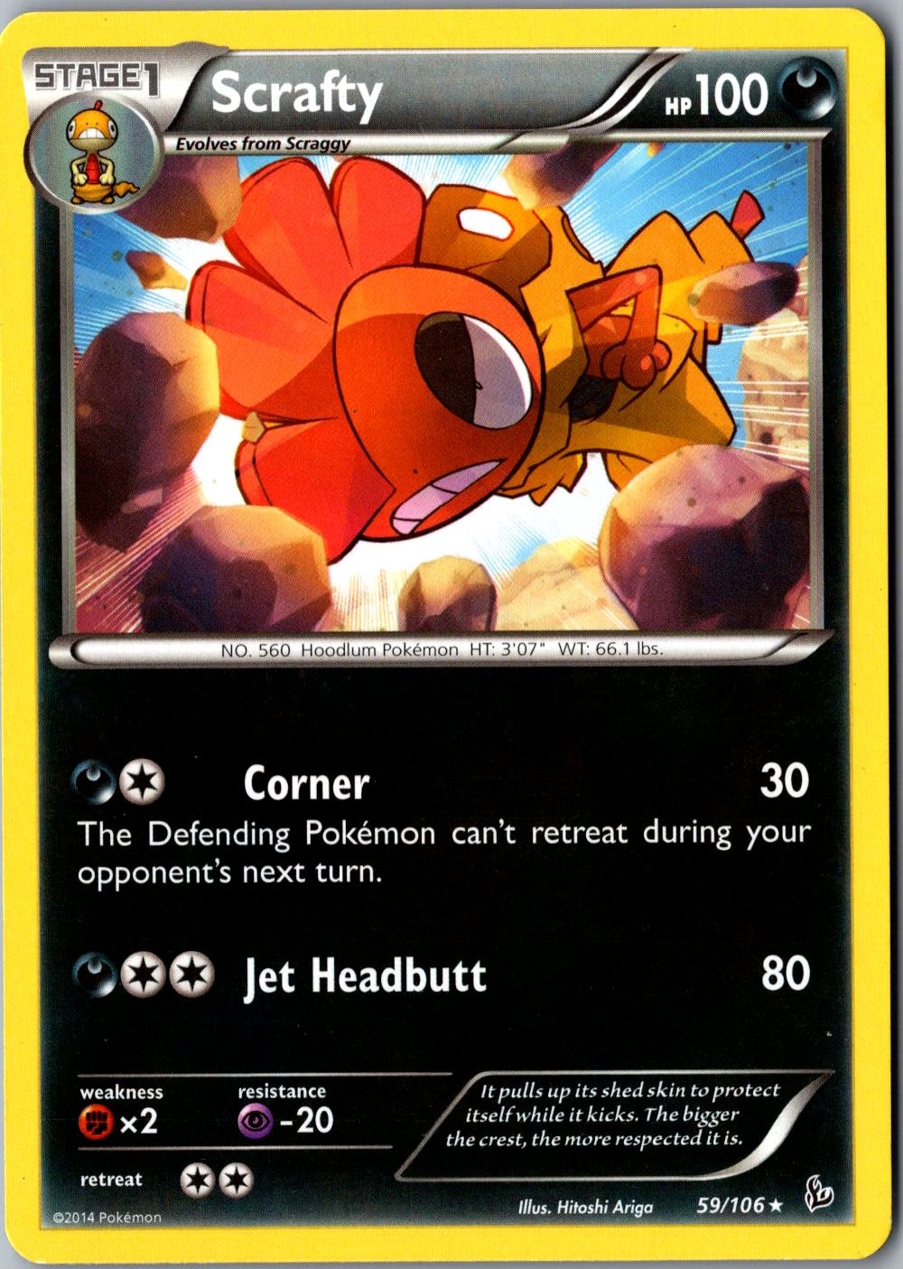 Scrafty 59/106 Rare XY Flashfire LP Pokemon Card