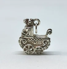 VINTAGE, SILVER CHARM / PENDANT, ROYAL BABY IN A PRAM, BY CRESCENT SILVER