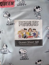PEANUTS SNOOPY "EMOTIONS" GREY QUEEN SHEET SET-NEW