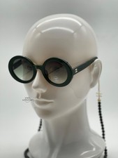 CHANEL 5489 1702/S6 Dark Green Round Chain Sunglasses Brand New Authentic