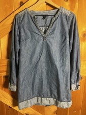 Gap Women's Medium Chambray Denim Long Sleeve Tunic Dress Blue V Neck