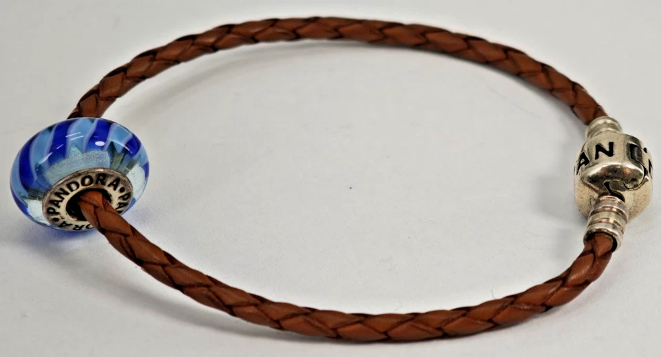 Pandora Leder - Armband mit 1 Charm 925 Sterling Silber Ale Bettelarmband Murano