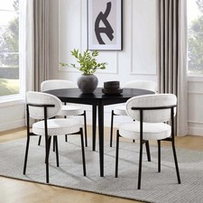Black & White Round Dining Table Set with 4 Upholstered Chairs, Seats 4