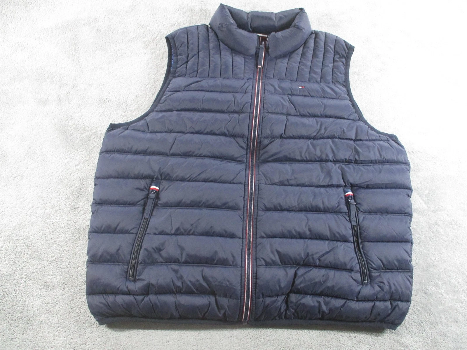 Tommy Hilfiger Vest Mens XL Blue Nylon Puffer Full Zip Lightweight Warm Outdoor