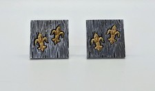 VTG MCM 1950's Raised Gold Tone Fleur De Lis On Textures Silver Tone Cufflinks